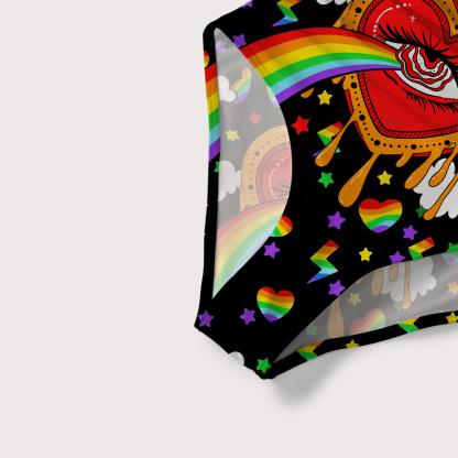 Purplehecate Rainbow Sacred Heart All Seeing Eye Pride Slim-Strap Swimsuit