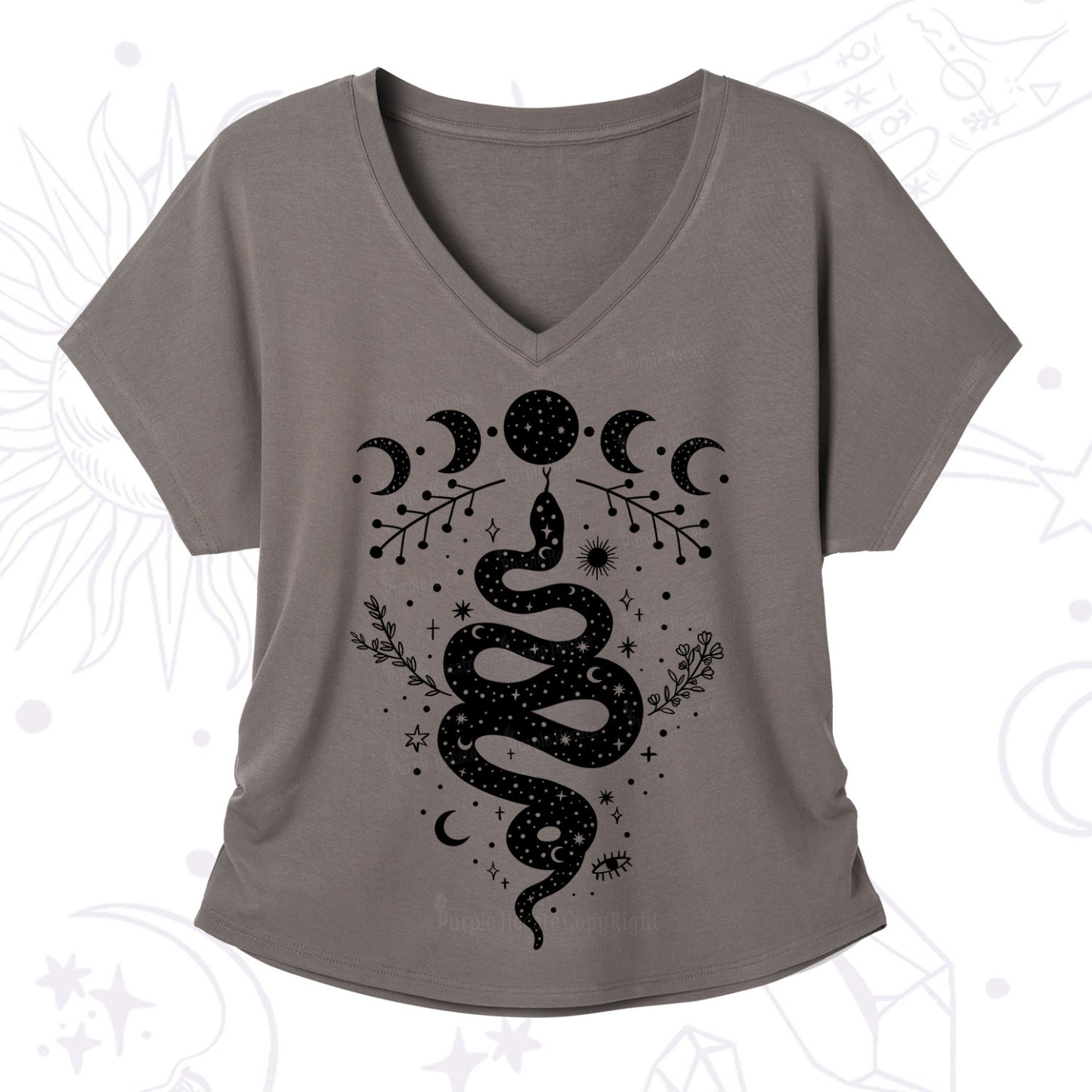 Purplehecate Snake And Moon Phase Comfort V-Neck T-Shirt
