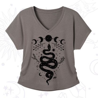 Purplehecate Snake And Moon Phase Comfort V-Neck T-Shirt