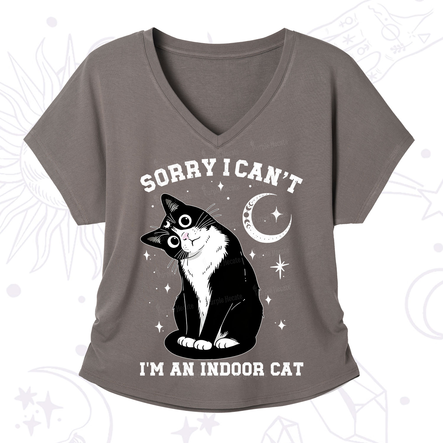Purplehecate Sorry I Can't Go I'm an Indoor Cat V-Neck T-Shirt