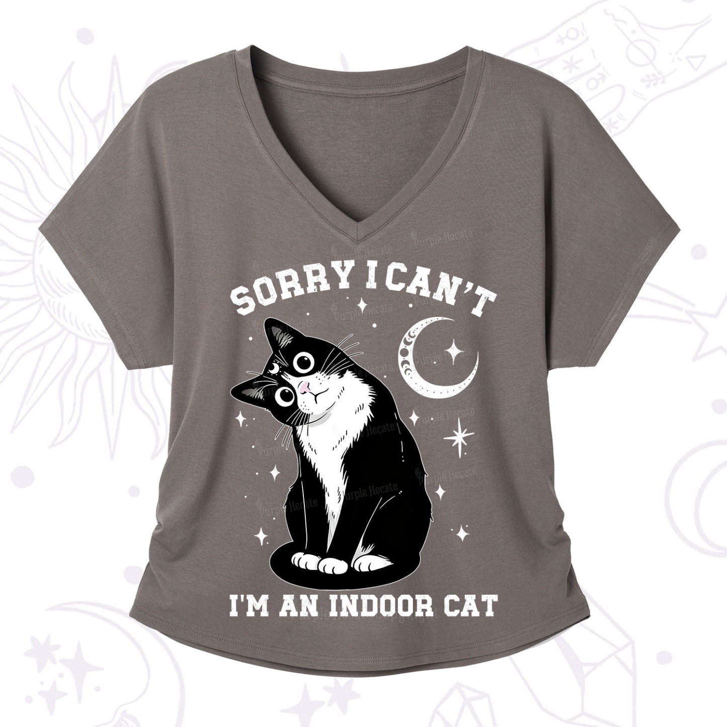 Purplehecate Sorry I Can't Go I'm an Indoor Cat V-Neck T-Shirt