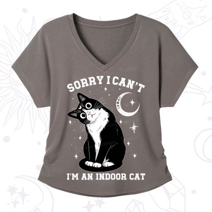 Purplehecate Sorry I Can't Go I'm an Indoor Cat V-Neck T-Shirt