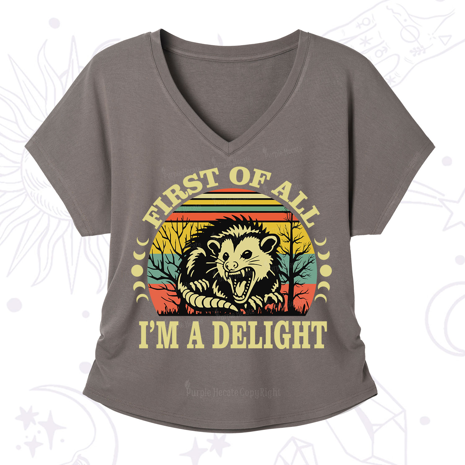 Purplehecate First Of All I'm A Delightful Opossum V-Neck T-Shirt