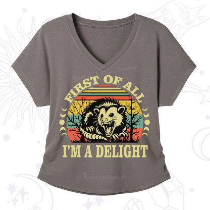 Purplehecate First Of All I'm A Delightful Opossum V-Neck T-Shirt
