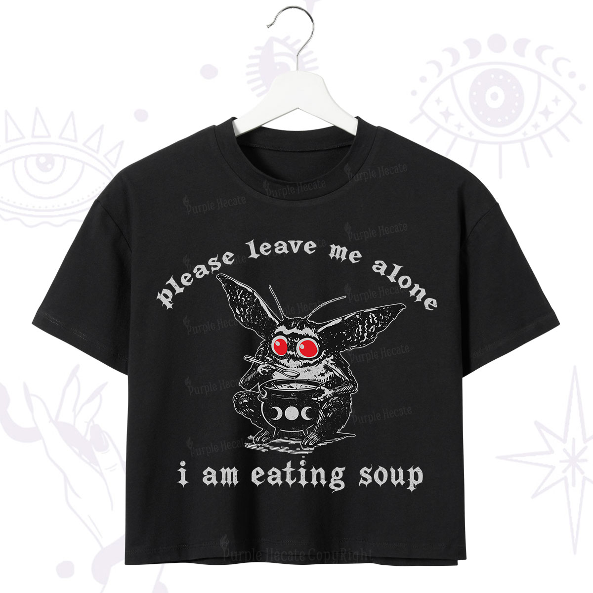 Purplehecate Mothman Eating Soup Crop T-Shirt