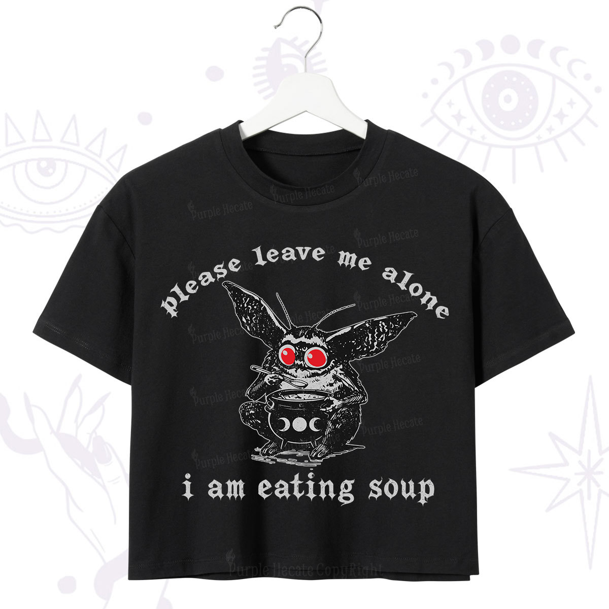 Purplehecate Mothman Eating Soup Crop T-Shirt