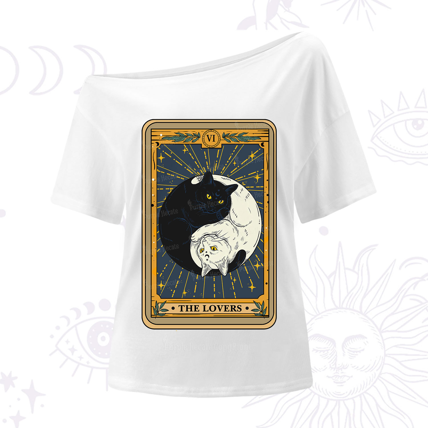 Purplehecate The Lovers Cat Tarot One Shoulder T-Shirt