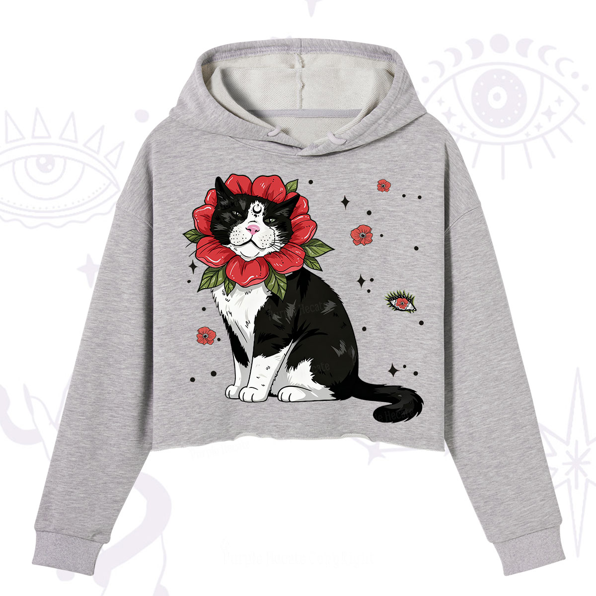 Purplehecate Cat in Flower Crown Crop Hoodie
