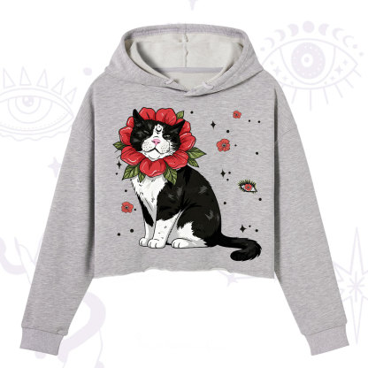 Purplehecate Cat in Flower Crown Crop Hoodie