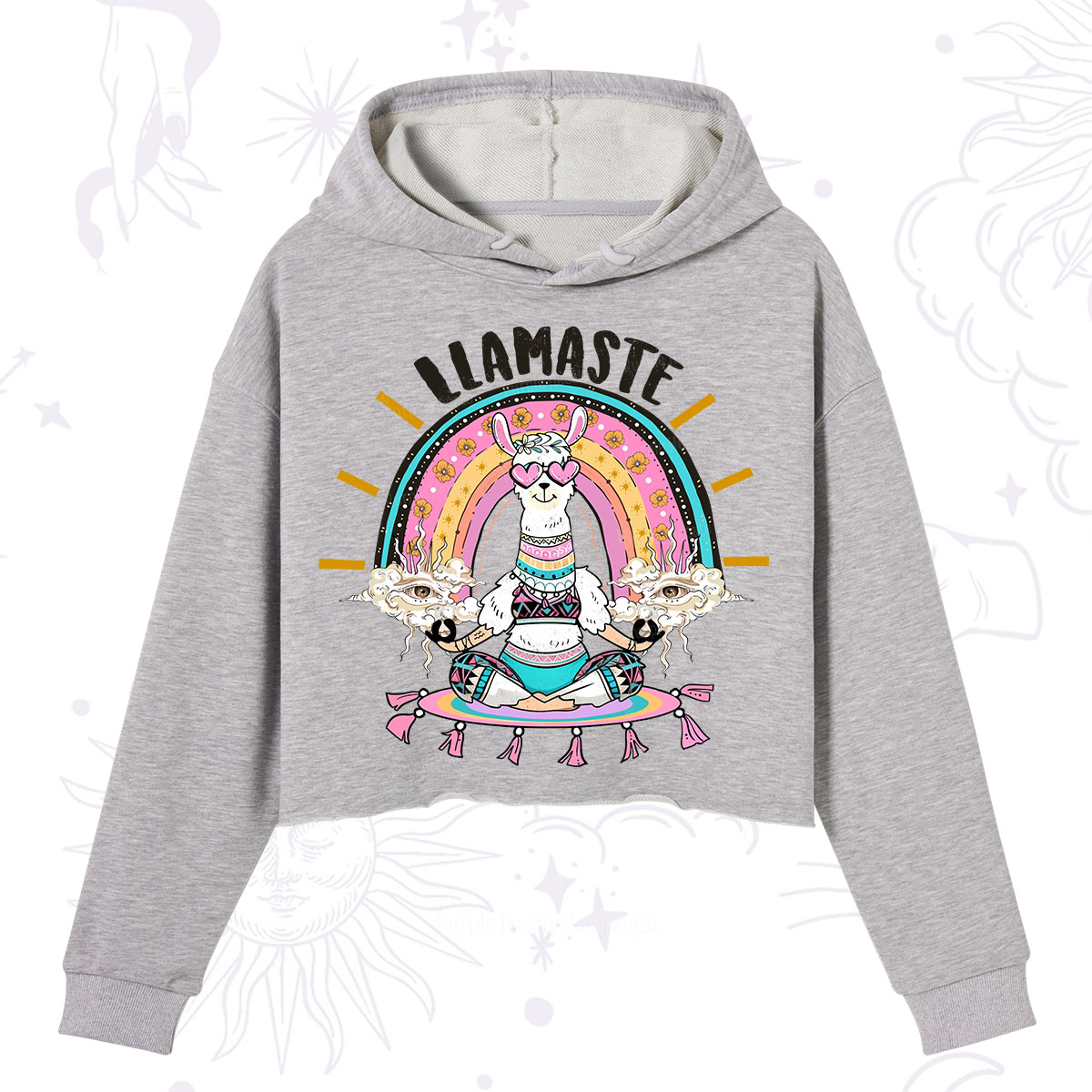 Purplehecate Llama Meditating Crop Hoodie