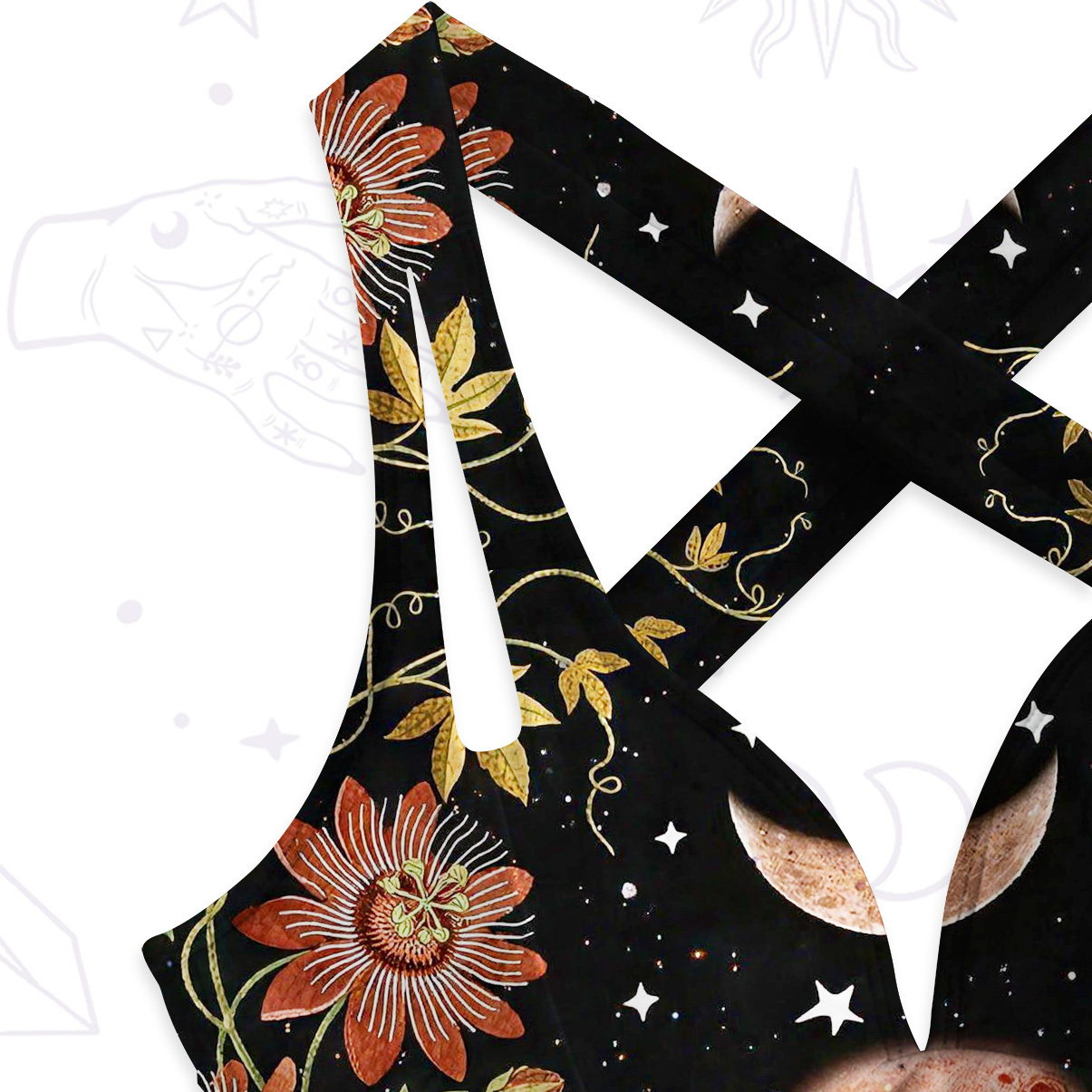 Purplehecate Moon Phase Floral One-Piece Swimsuit