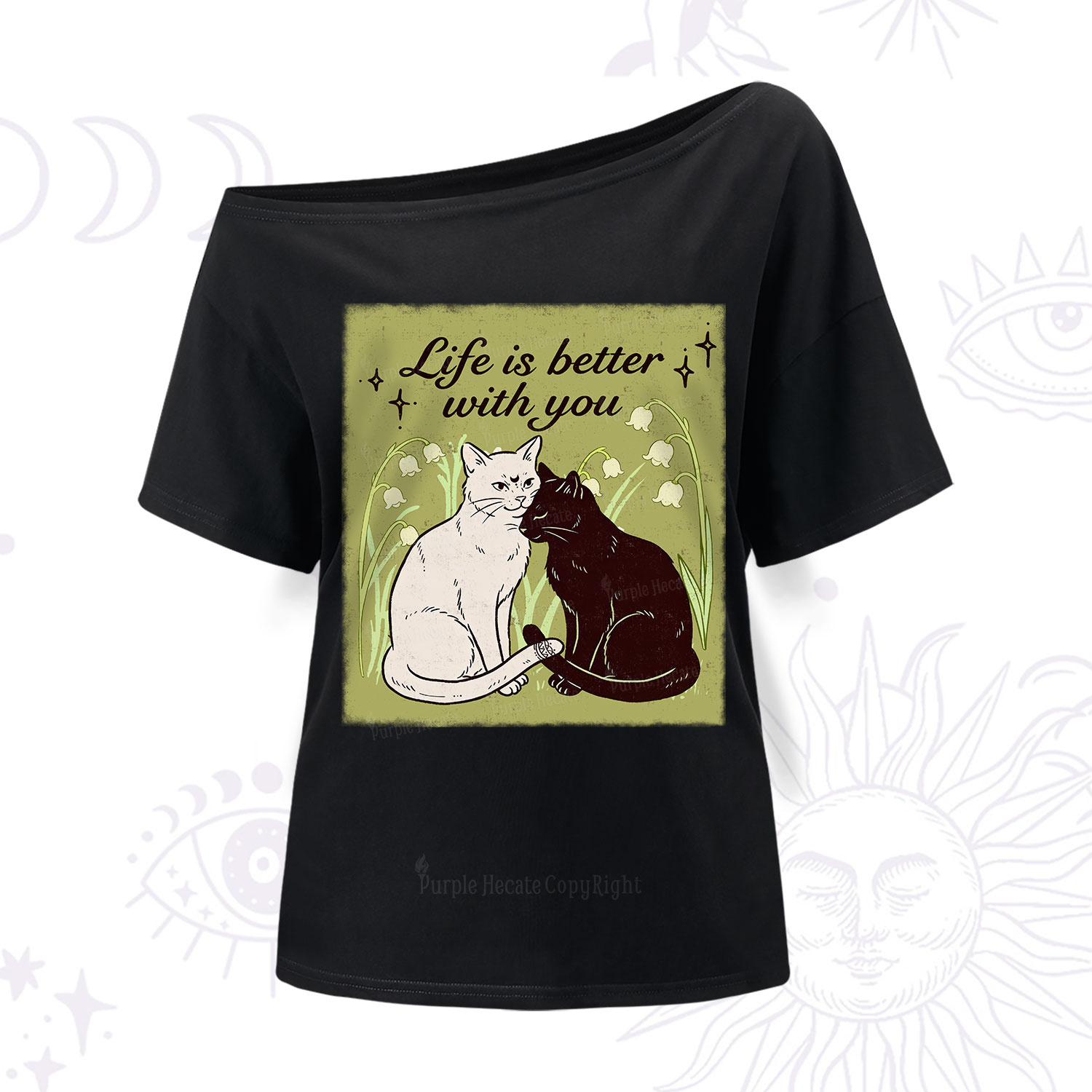 Purplehecate Life Is Better With a Cat One Shoulder T-Shirt