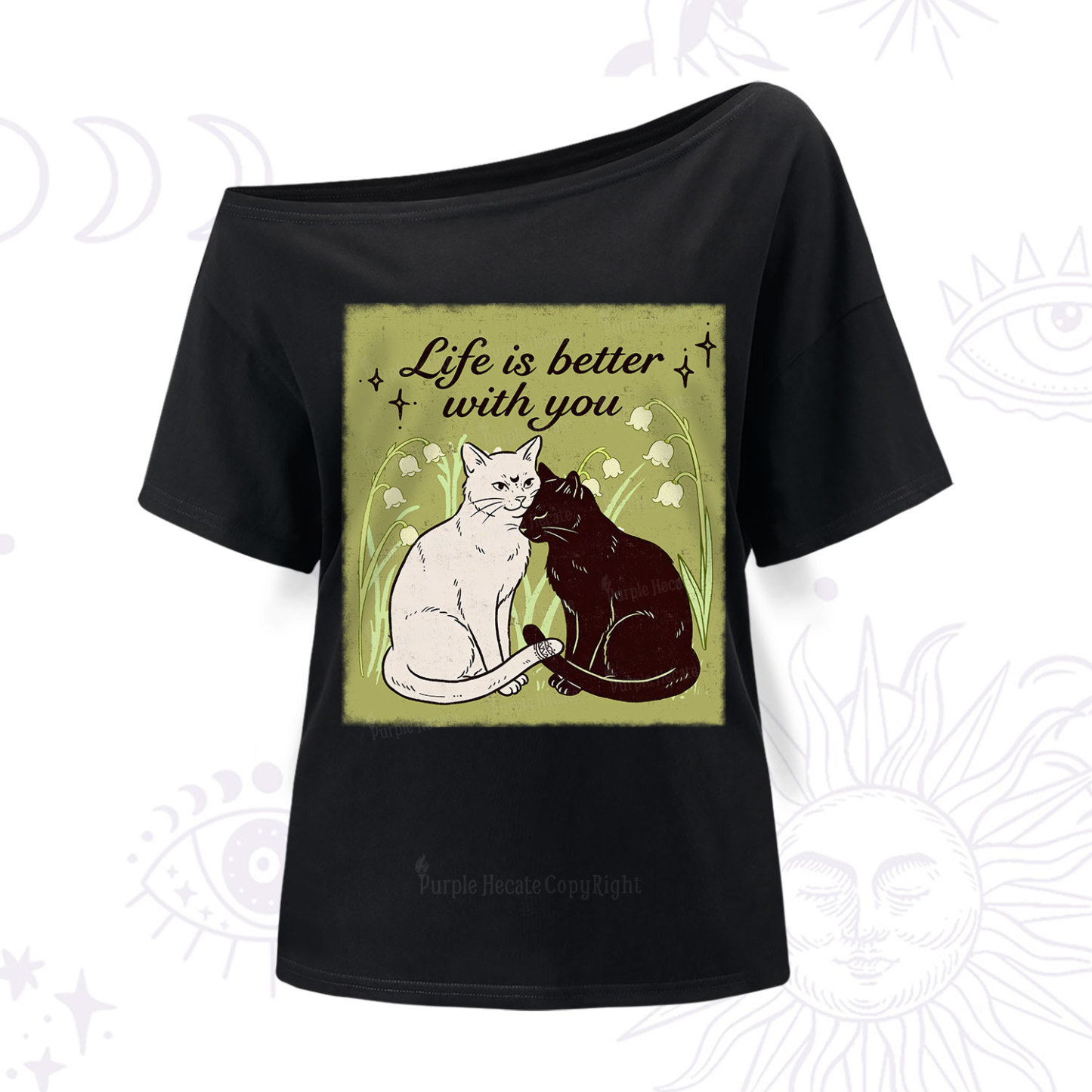 Purplehecate Life Is Better With a Cat One Shoulder T-Shir