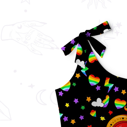 Purplehecate Rainbow Sacred Heart All Seeing Eye Pride One-Shoulder One-Piece Swimsuit