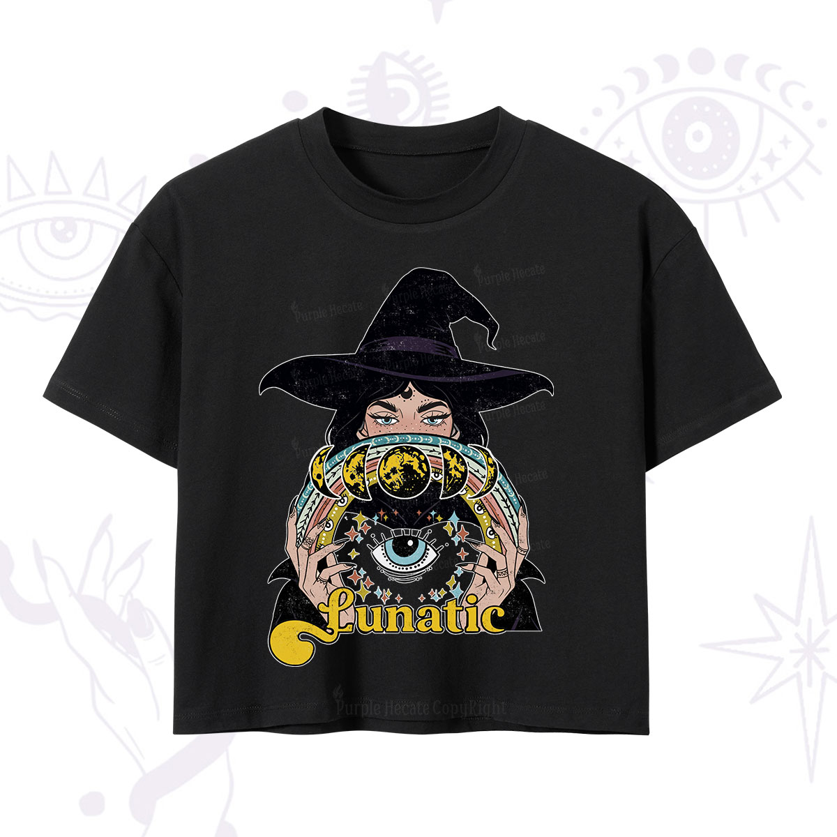 Purplehecate Witch of the Lunatic Moon Phase Crop T-Shirt