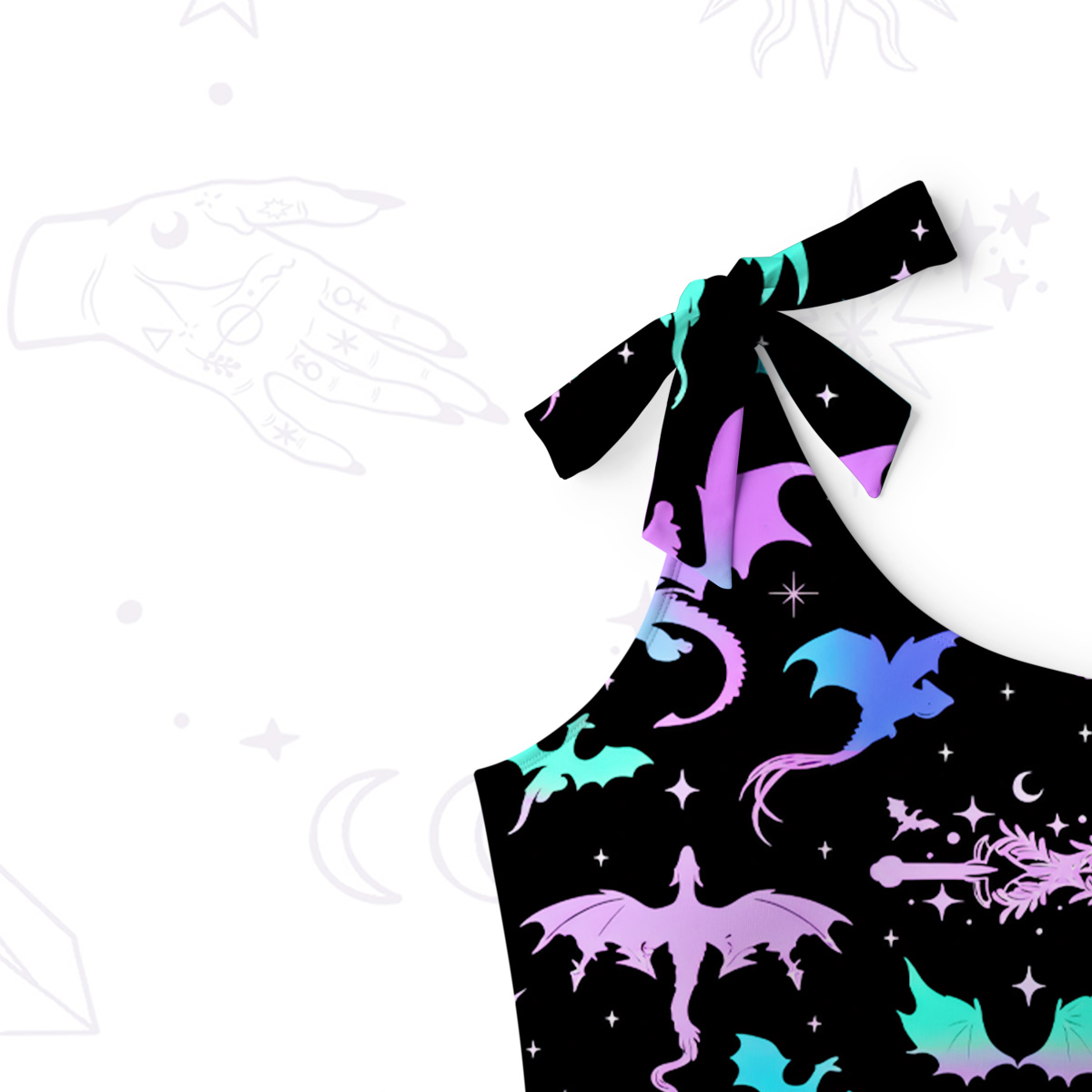 Purplehecate Neon Fantasy Dragon Allover One-Shoulder One-Piece Swimsuit