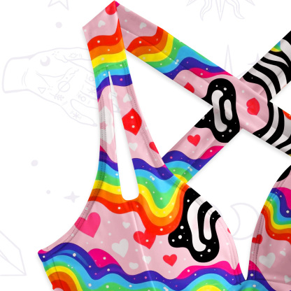 Purplehecate Groovy Melty Rainbow Hearts Wavy One-Piece Swimsuit