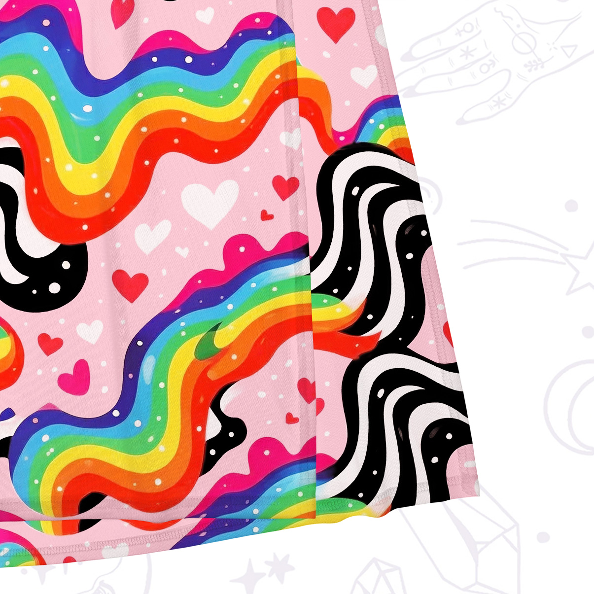 Purplehecate Groovy Melty Rainbow Hearts Wavy Mesh Maxi Tank Beach Dress