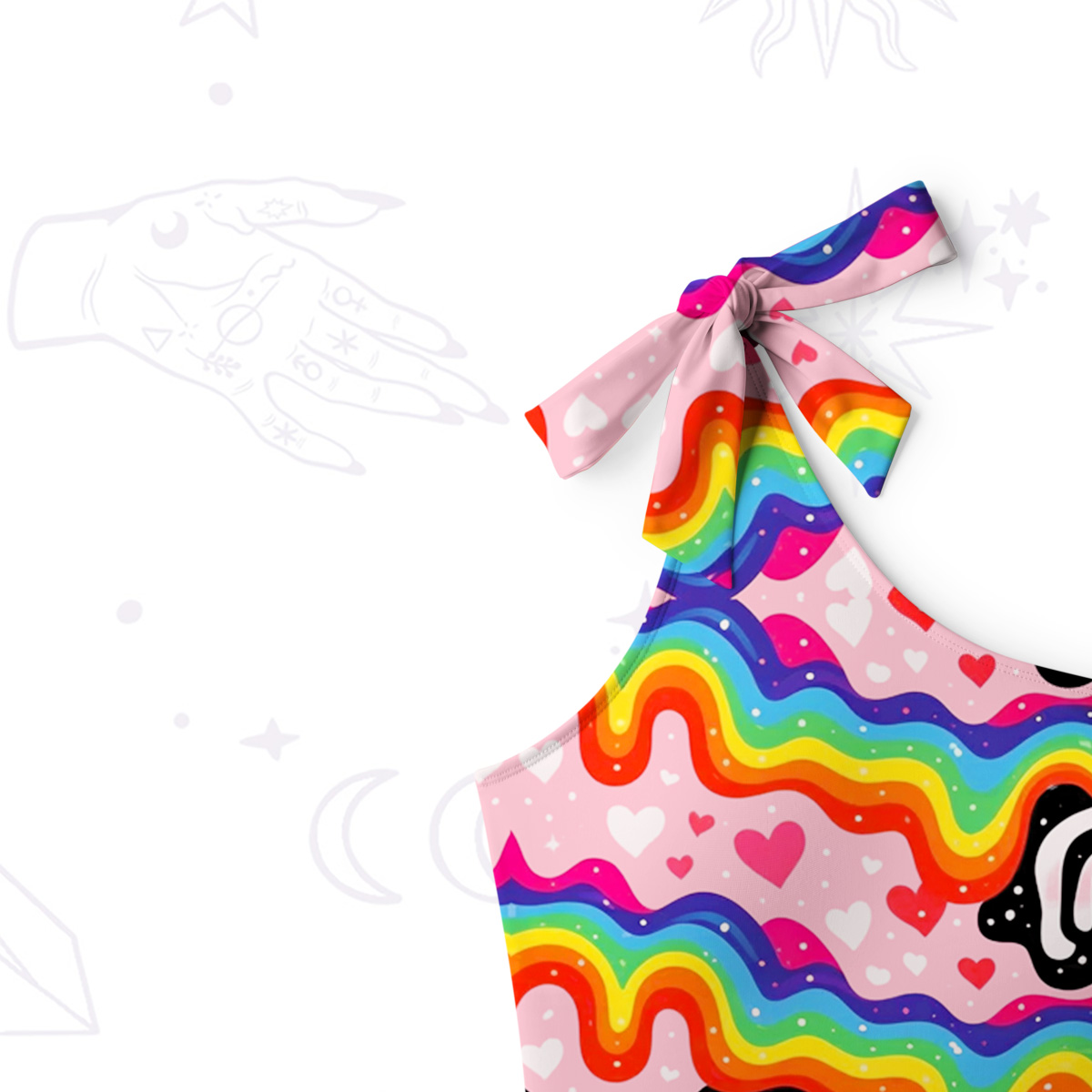 Purplehecate Groovy Melty Rainbow Hearts Wavy One-Shoulder One-Piece Swimsuit