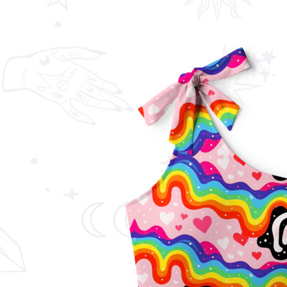 Purplehecate Groovy Melty Rainbow Hearts Wavy One-Shoulder One-Piece Swimsuit