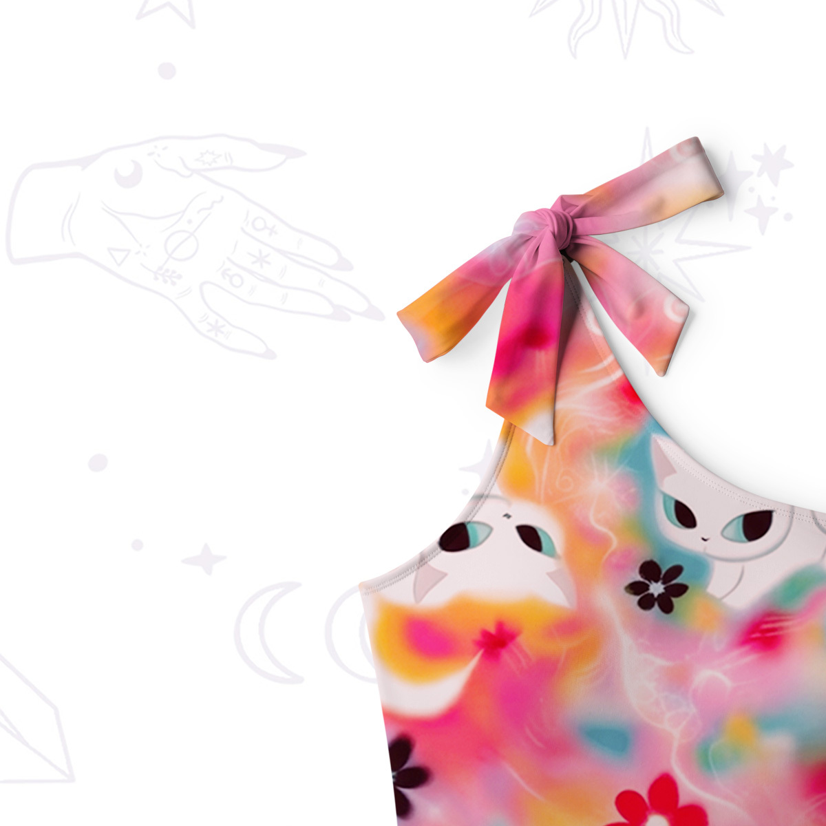 Purplehecate Color Splash Cat One-Shoulder One-Piece Swimsuit