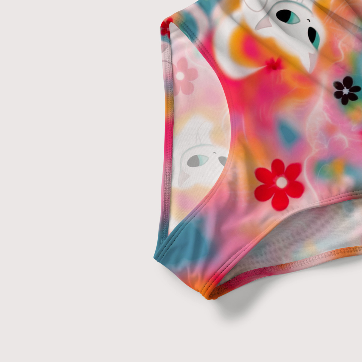 Purplehecate Color Splash Cat Slim-Strap Swimsuit