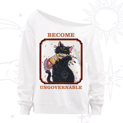 Purplehecate Become Ungovernable Cat Off The Shoulder Sweatshirt