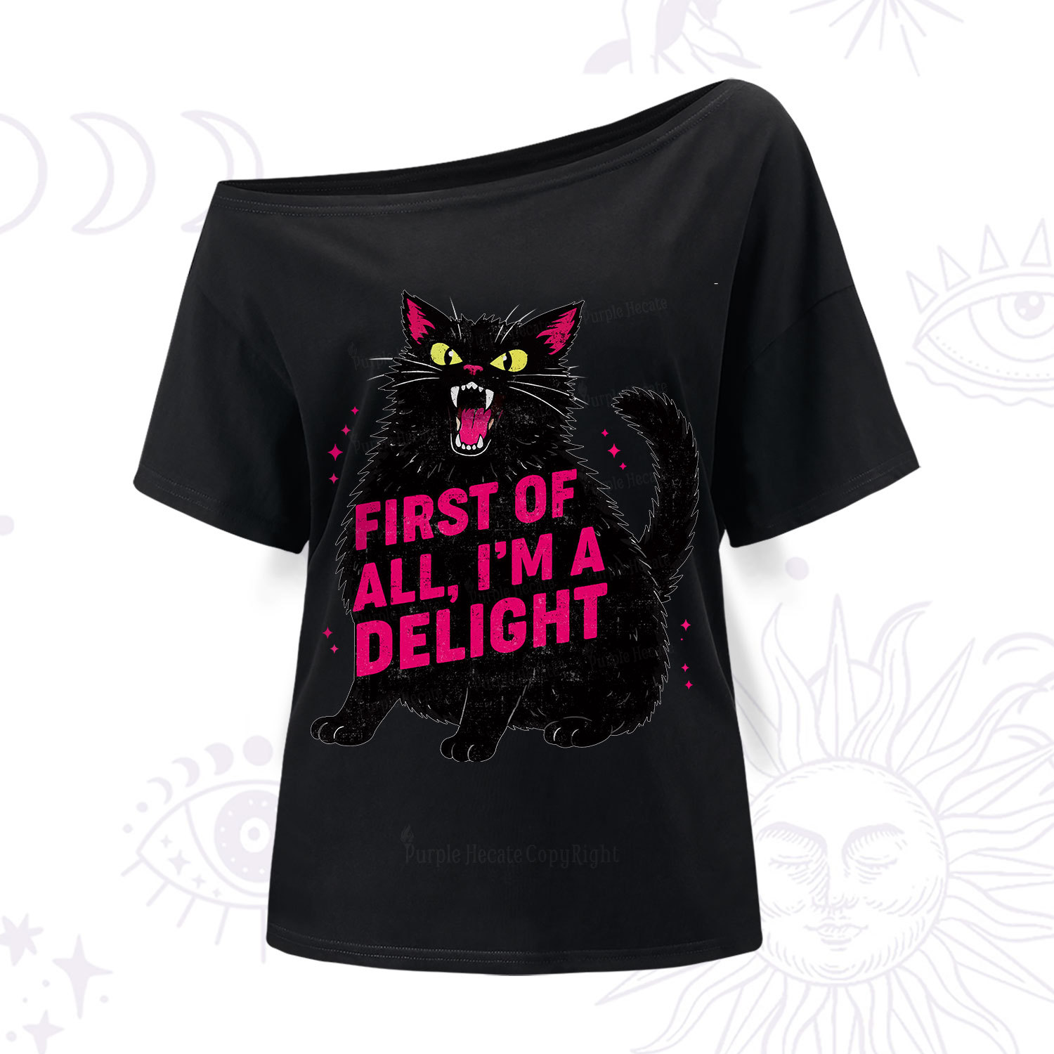 Purplehecate First Of All I'm A Delight Cat One Shoulder T-Shir