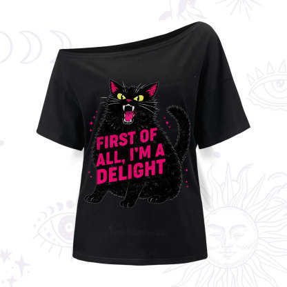 Purplehecate First Of All I'm A Delight Cat One Shoulder T-Shirt