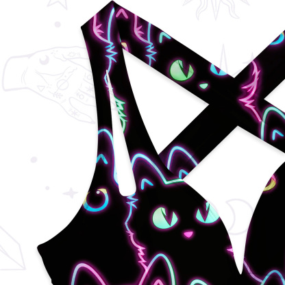 Purplehecate Neon Glow Stacked Cats One-Piece Swimsuit