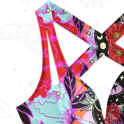 Purplehecate Enchanted Black Serpent & Floral Pattern One-Piece Swimsuit