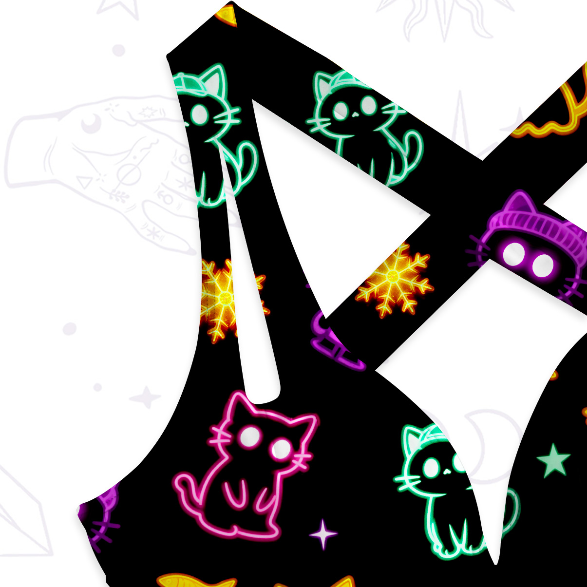 Purplehecate Neon Cat Party One-Piece Swimsuit