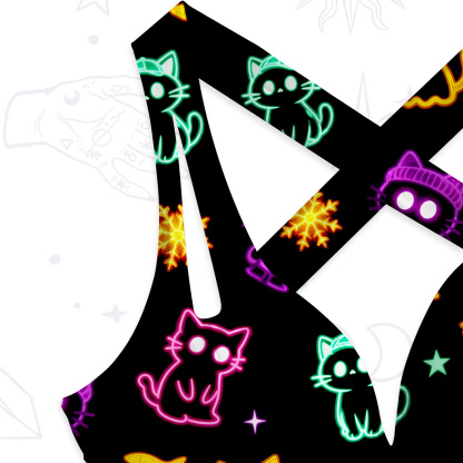 Purplehecate Neon Cat Party One-Piece Swimsuit