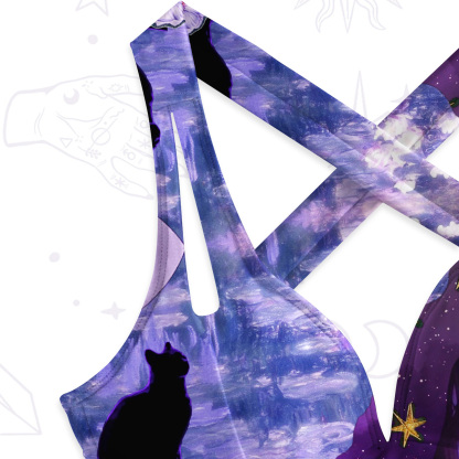 Purplehecate Witchy Black Cat Moon One-Piece Swimsuit