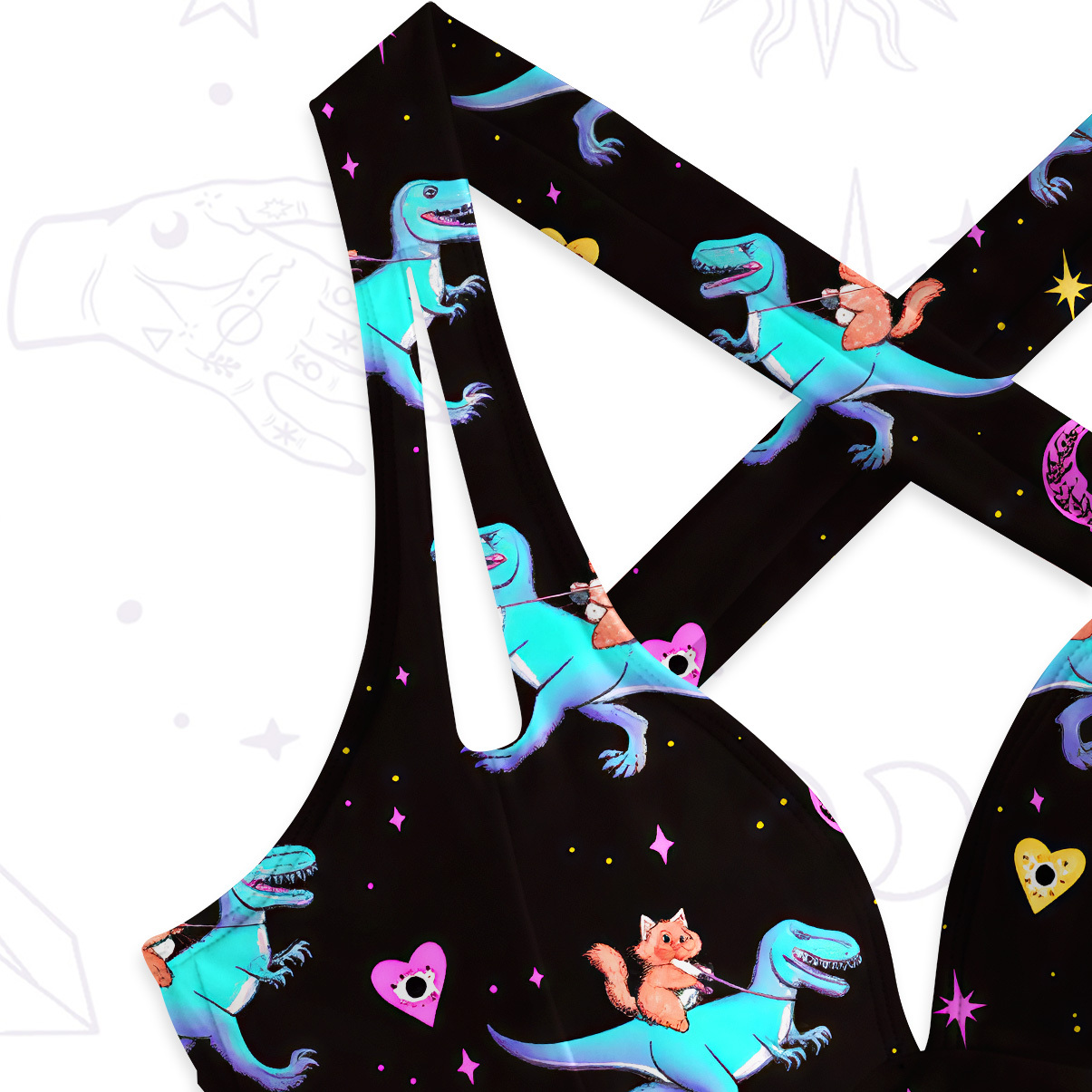 Purplehecate Witch Cat Rides the Dino One-Piece Swimsuit