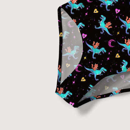 Purplehecate Witch Cat Rides the Dino Slim-Strap Swimsuit