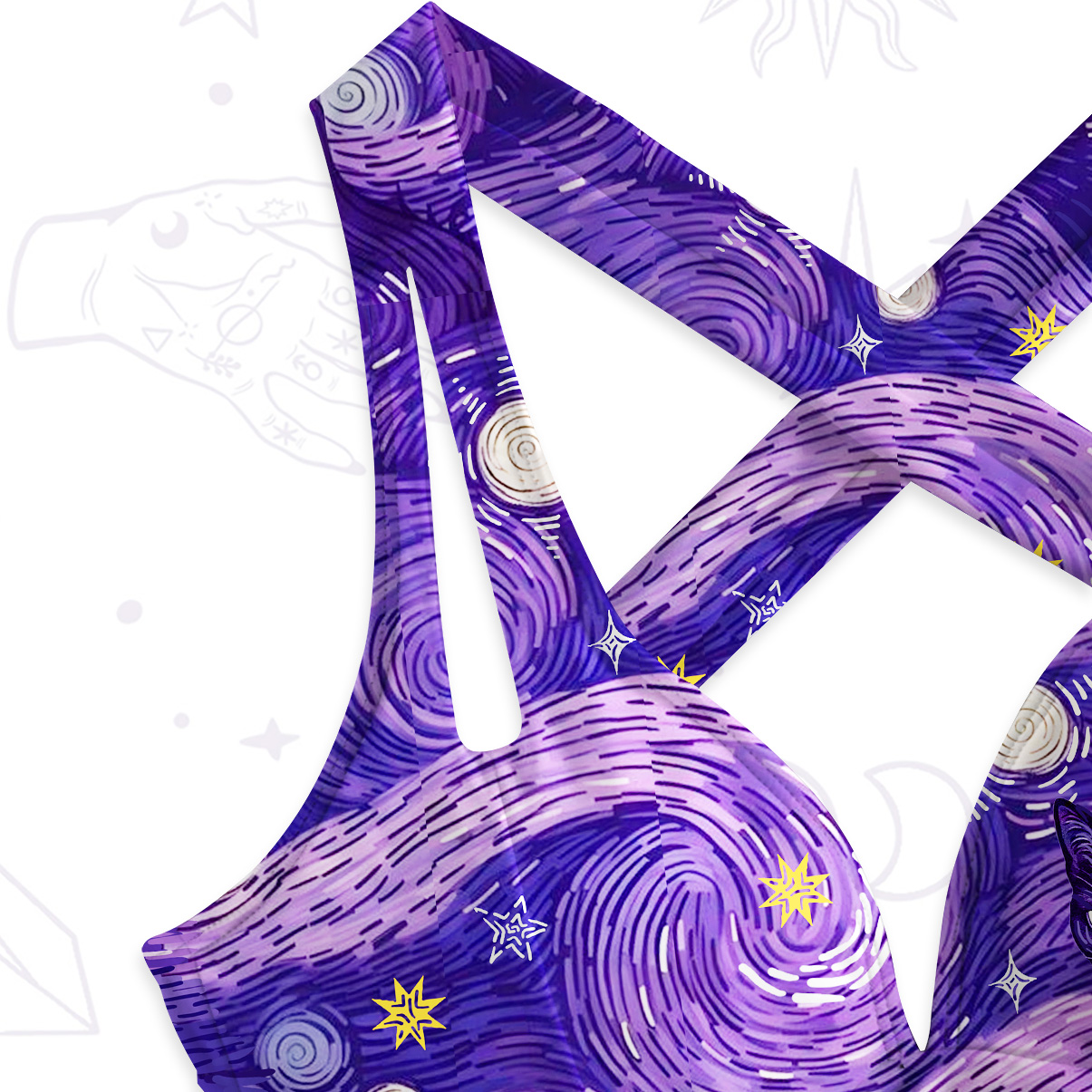 Purplehecate Mystic Cat Beneath the Cosmic Veil One-Piece Swimsuit