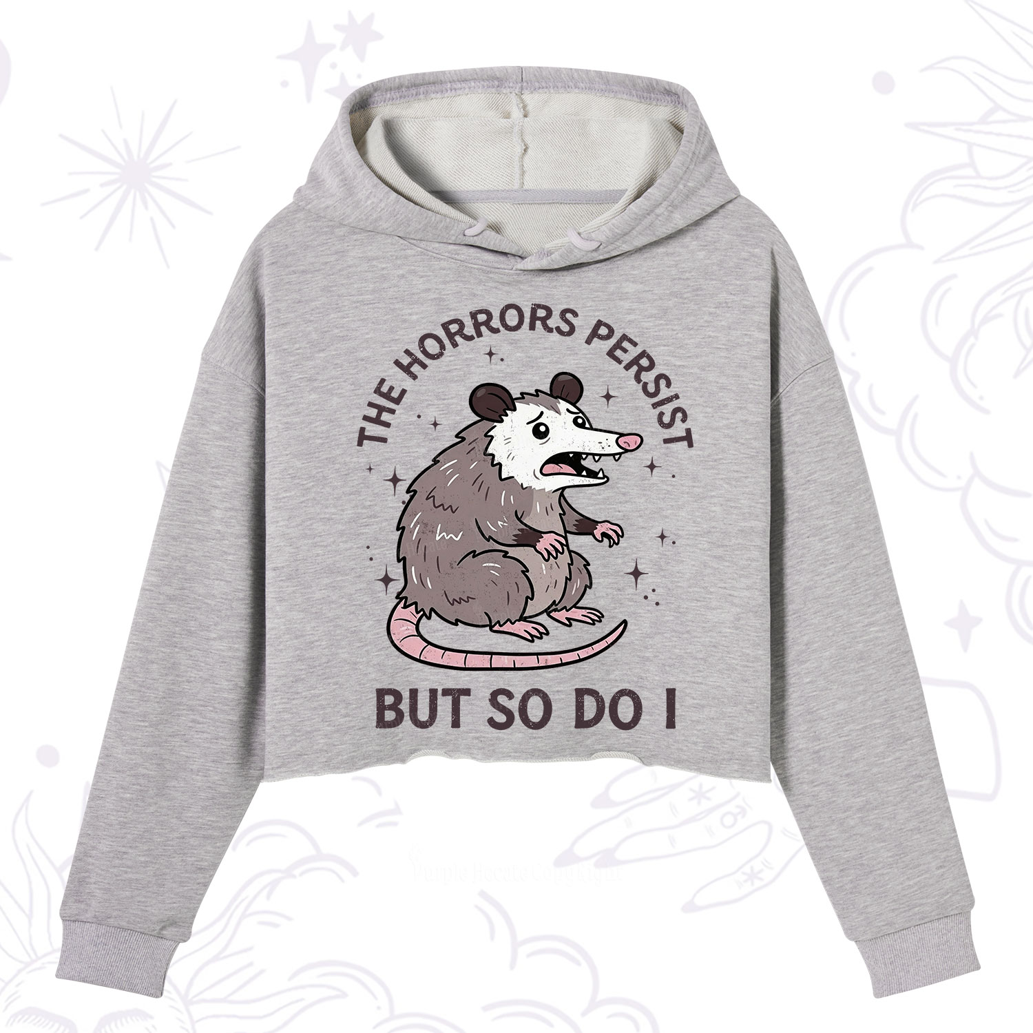 Purplehecate The Horrors Persist But So Do I Opossum Crop Hoodie