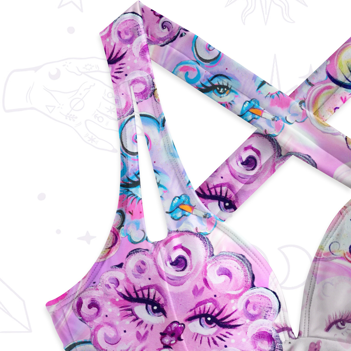 Purplehecate Dreamy Cloud Faces One-Piece Swimsuit