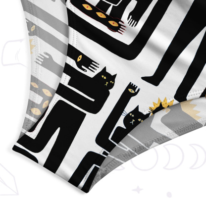 Purplehecate Whimsical Abstract Cat One-Piece Swimsuit