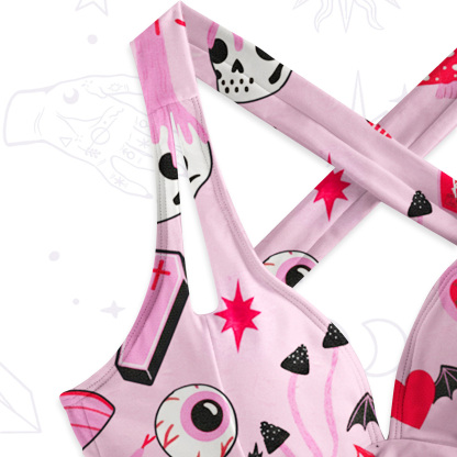 Purplehecate Black Cat Witchy Pink One-Piece Swimsuit