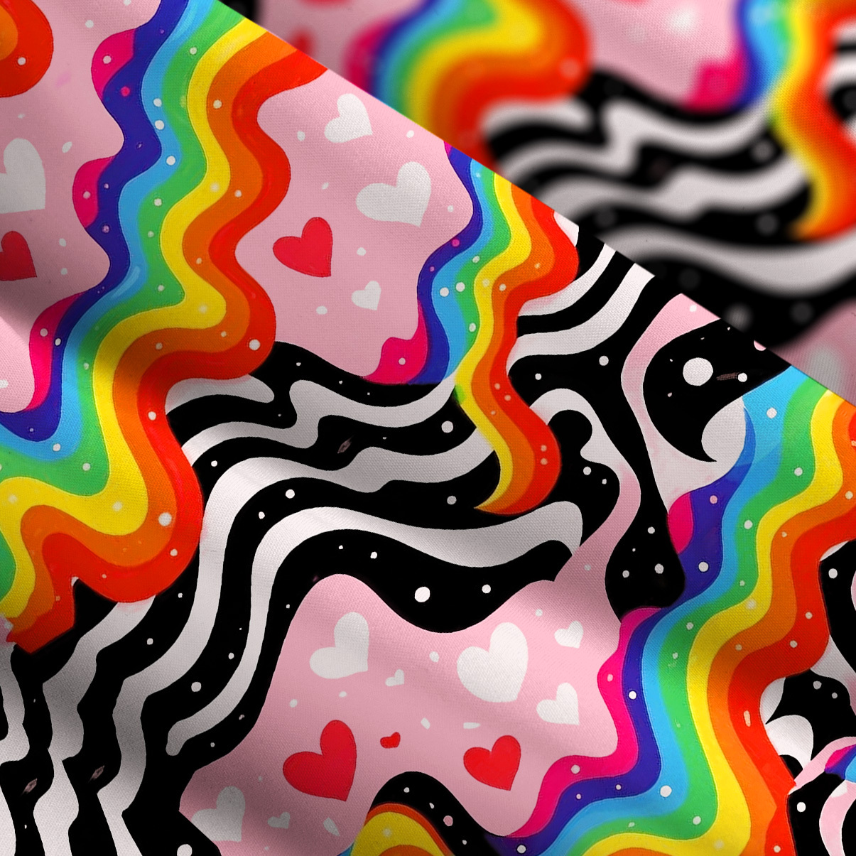 Purplehecate Groovy Melty Rainbow Hearts Wavy Wide Straps Maxi Dress