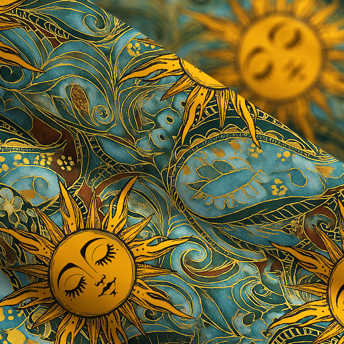 Purplehecate Golden Sun Wheel Wide Straps Maxi Dress