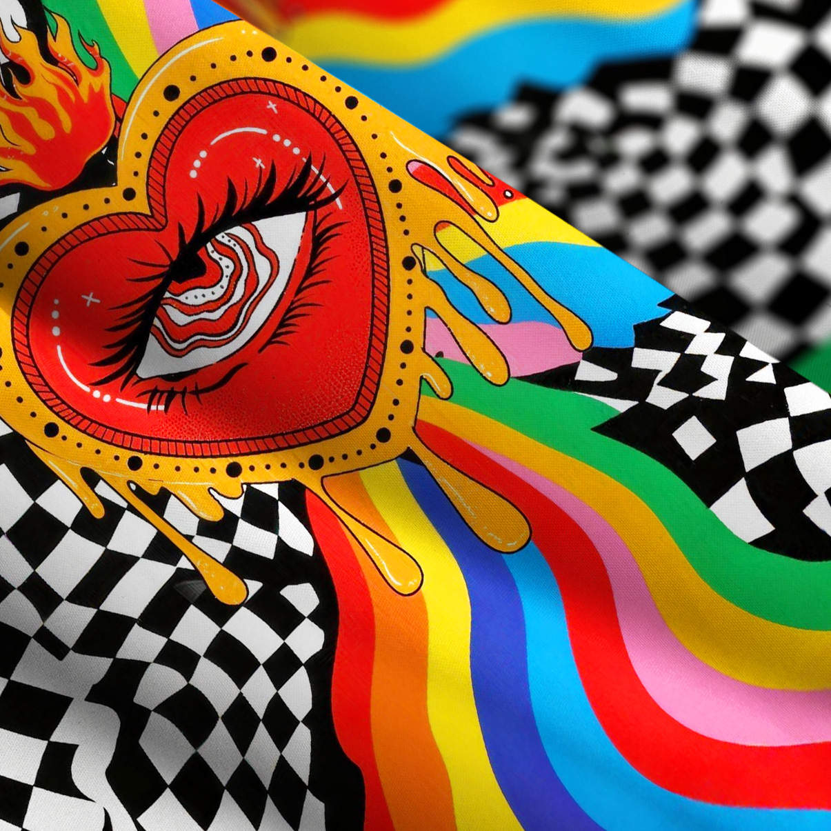 Purplehecate Trippy Rainbow Heart Eye Wide Straps Maxi Dress