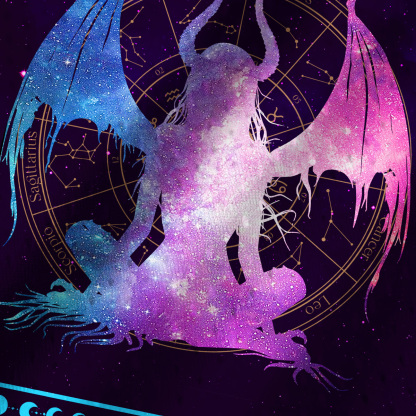 Purplehecate Pastel Goth Horned Demon Zodiac Mesh Jersey Tank Top