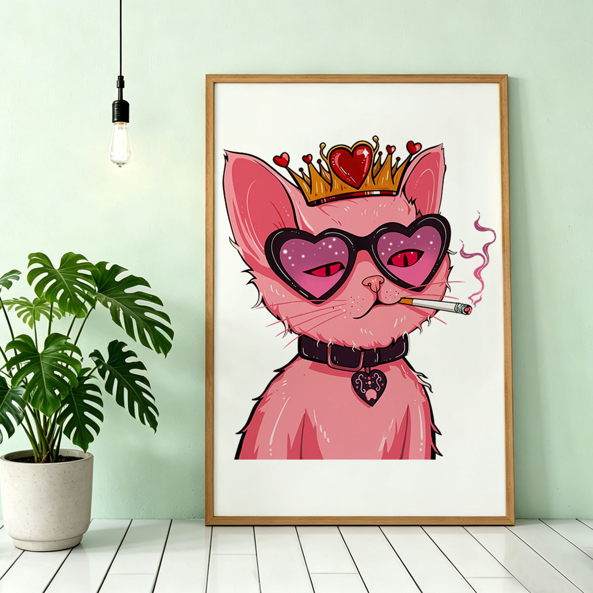 Purplehecate Bad Attitude Pink Cat Smoking Queen Unframed Poster
