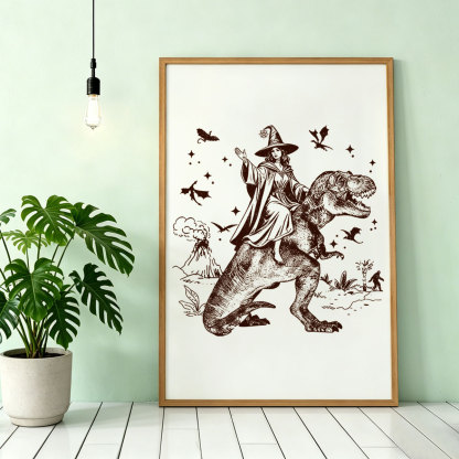 Purplehecate Witch Riding Dino Unframed Poster