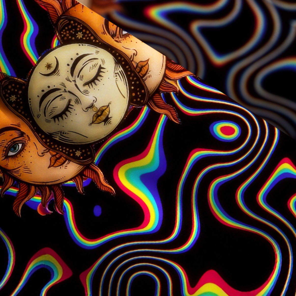 Purplehecate Psychedelic Sun and Moon Wide Straps Maxi Dress