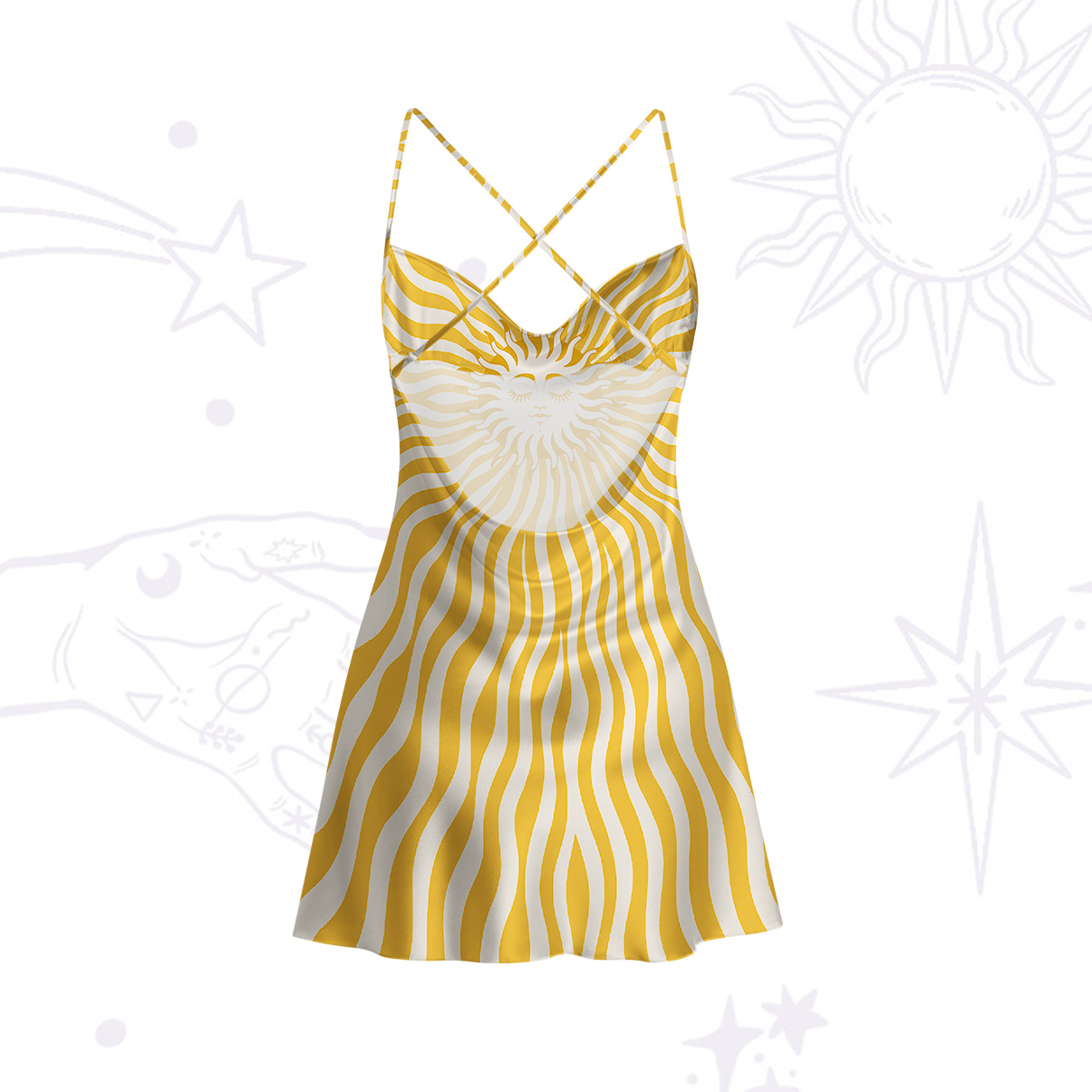 Purplehecate Radiance of the Sun Satin Cross Back Mini Dress