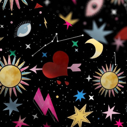 Purplehecate Celestial Night of Stars  & Hearts Wide Straps Maxi Dress